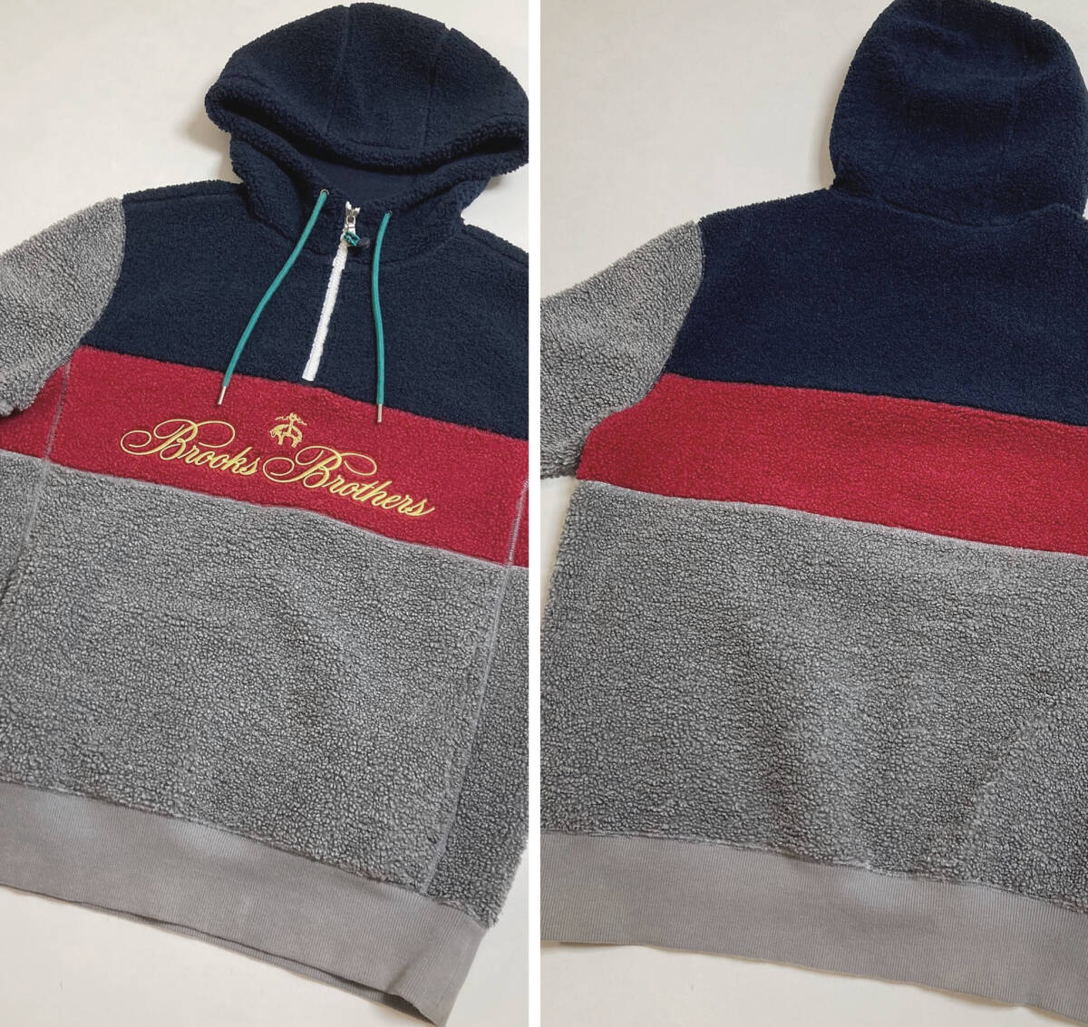 Brooks Brothers テディフリース ロゴエンブロイダリー ハーフジップ フーディー M フリース ボア パーカー ブルックスブラザーズ