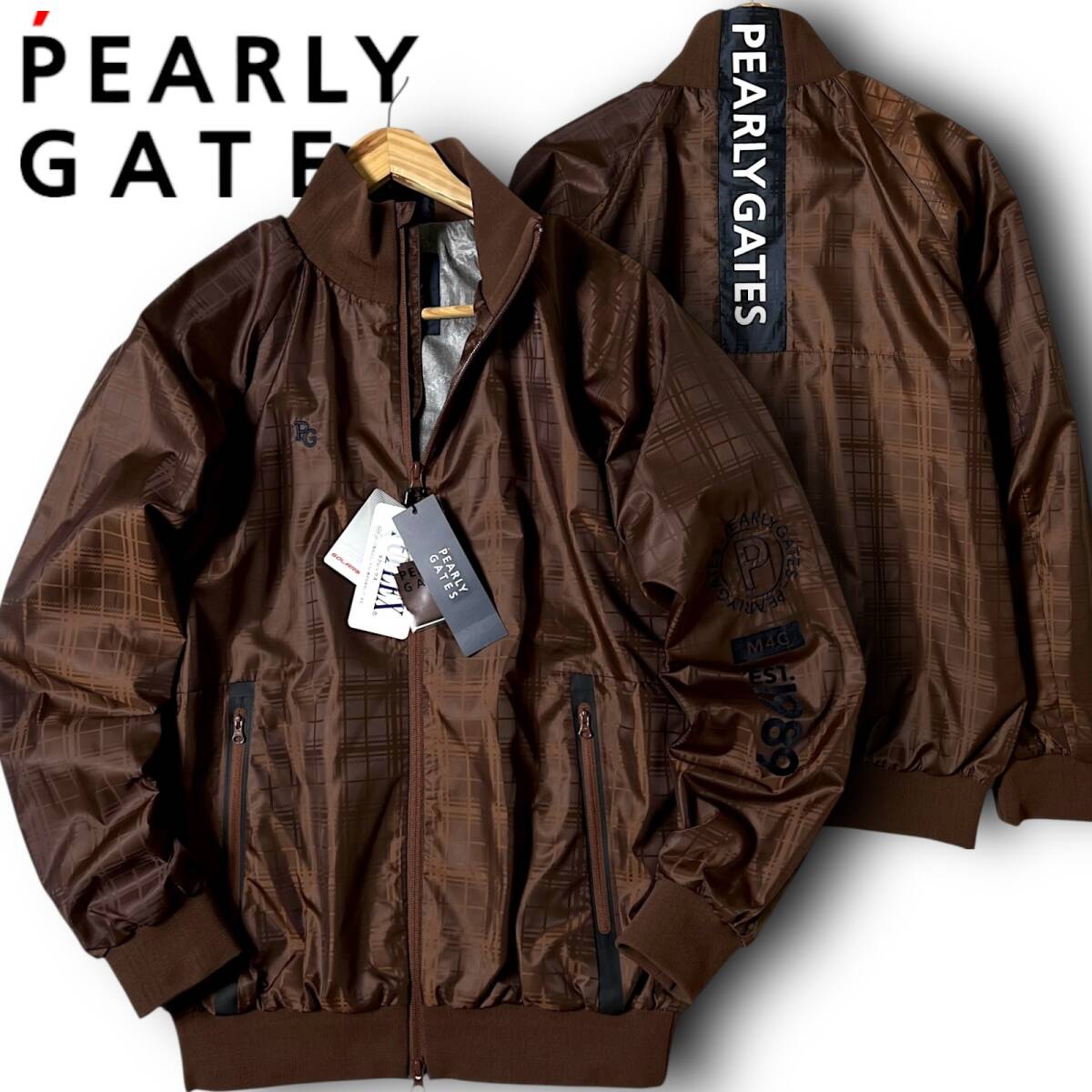 新品 PEARLY GATES パーリーゲイツ 定価4.5万 TUFLEX 撥水 透湿 保温 BIGチェック柄 ダブルジップ ジャケット ブルゾン 4 M 秋冬物 ◆B5004