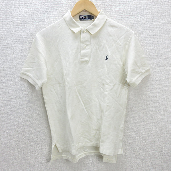 G■ポロラルフローレン/POLORalphLoren 半袖ポロシャツ/鹿の子地【L】白系/men's/79【中古】■