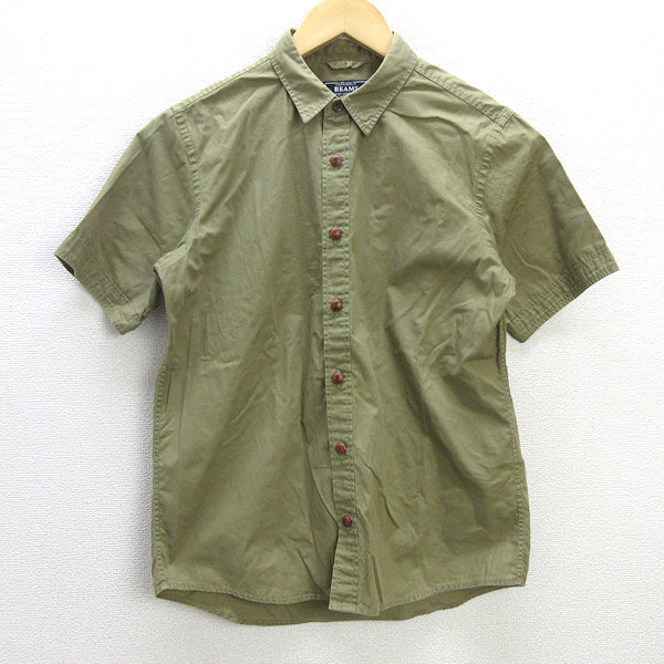 G■ビームス/BEAMS 半袖シャツ/コットン【S】カーキ/men's/112【中古】■