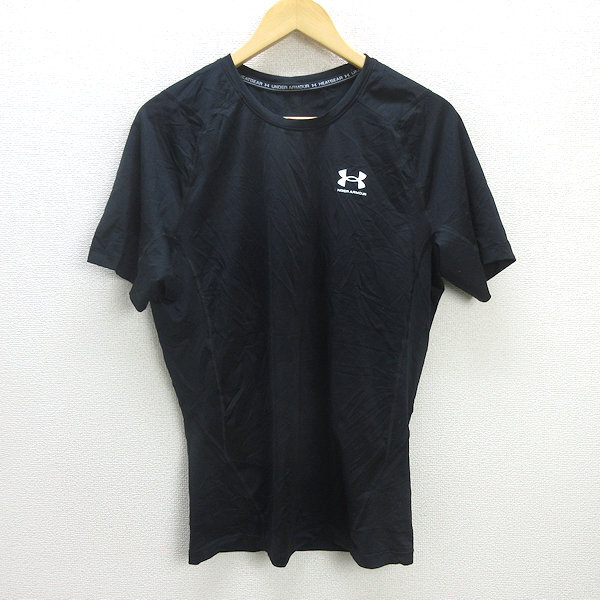 G■アンダーアーマー/UNDER ARMOUR ドライTシャツ/インナーシャツ黒/men's/74■