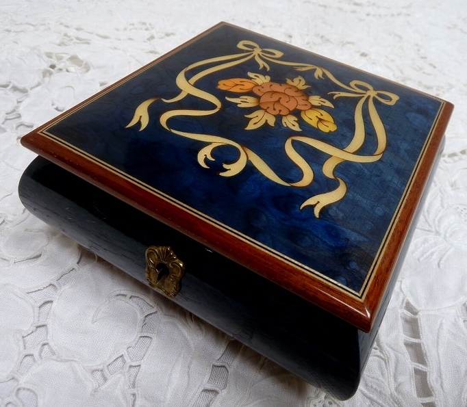 (*BM)MADE IN ITALY/ Италия производства Demaindo man музыкальная шкатулка дерево .. темно-синий o-sore Mio O sole mio под старину ювелирные изделия кейс 