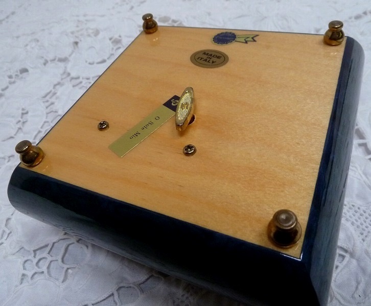 (*BM)MADE IN ITALY/ Италия производства Demaindo man музыкальная шкатулка дерево .. темно-синий o-sore Mio O sole mio под старину ювелирные изделия кейс 