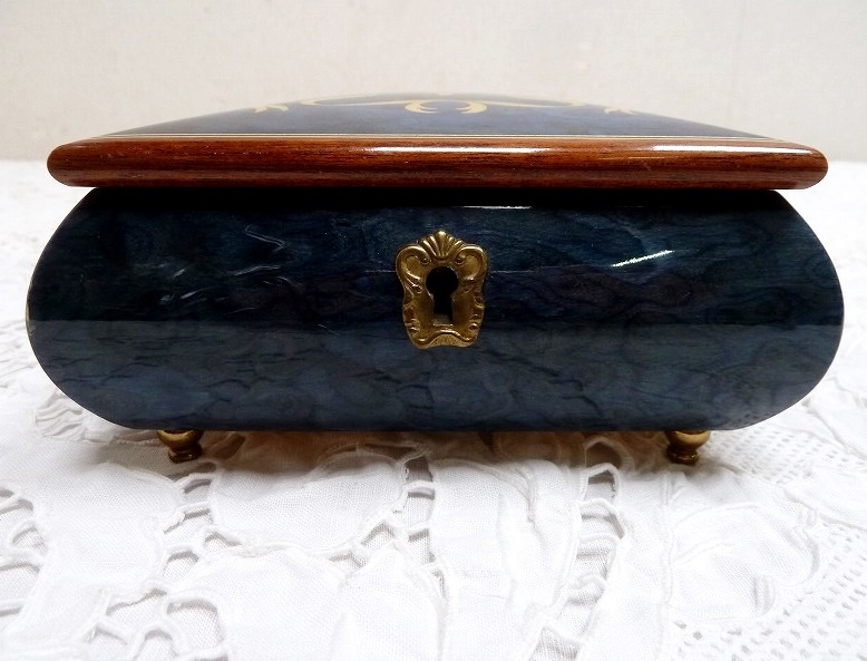 (*BM)MADE IN ITALY/ Италия производства Demaindo man музыкальная шкатулка дерево .. темно-синий o-sore Mio O sole mio под старину ювелирные изделия кейс 