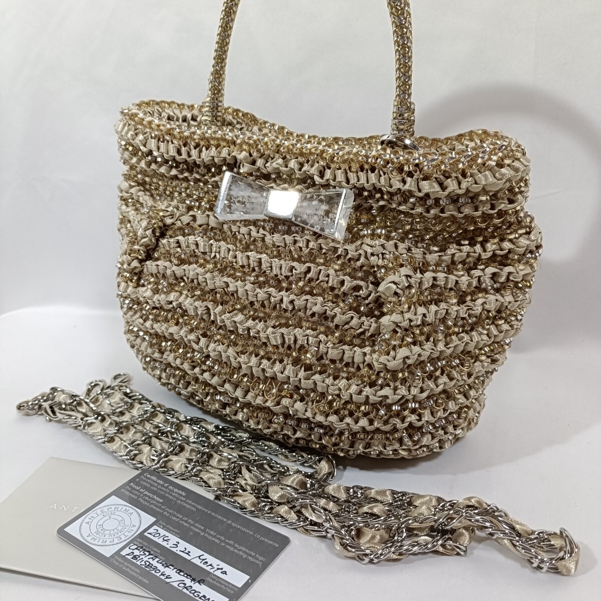 【美品】 正規(guī)品 アンテプリマ ハンドバッグ 2way ショルダー付き ワイヤーバッグ ANTEPRIMA ポシェット カード付 リボン 肩掛け 斜め掛け