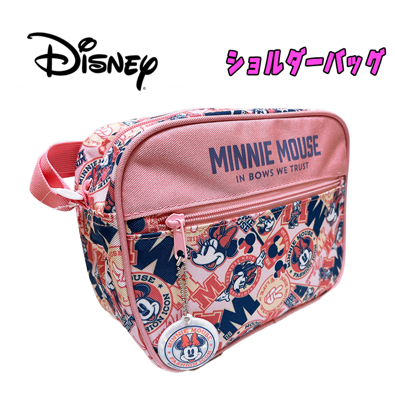 Disney ディズニー ミニーマウス ショルダーバッグ 総柄 反射チャーム 通園バック ピンク 1点まで03