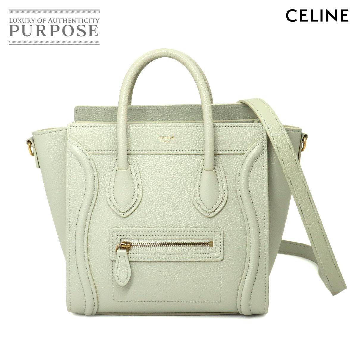  как новый Celine CELINE багажный nano shopa-2way рука сумка на плечо кожа светло-зеленый 189243 Luggage Nano 90246788