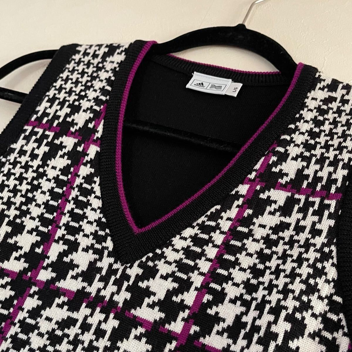 超美品 adidas(アディダス)テーラーメイド レディース ゴルフ ウール ニット ベスト L(T160.B90cm)使用2回 ブラック×ホワイト スポーツ 冬_画像2