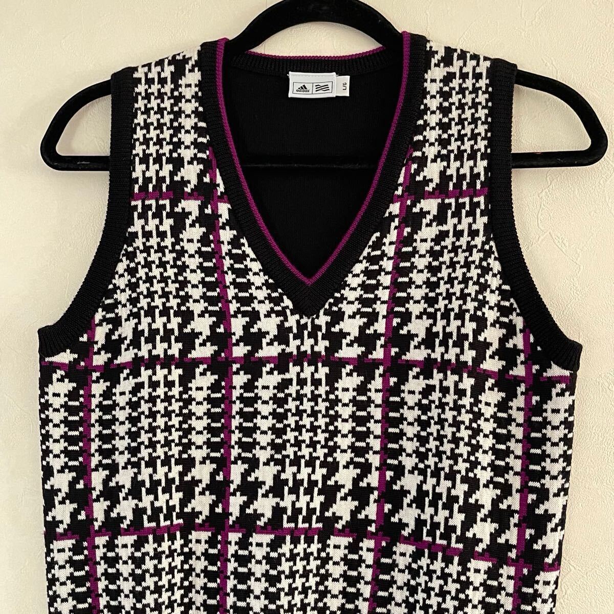 超美品 adidas(アディダス)テーラーメイド レディース ゴルフ ウール ニット ベスト L(T160.B90cm)使用2回 ブラック×ホワイト スポーツ 冬_画像3