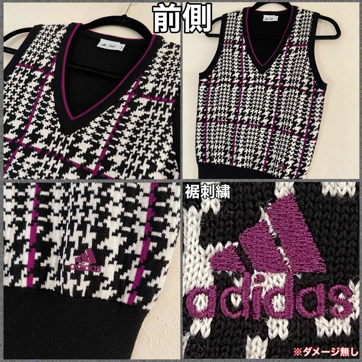 超美品 adidas(アディダス)テーラーメイド レディース ゴルフ ウール ニット ベスト L(T160.B90cm)使用2回 ブラック×ホワイト スポーツ 冬_画像4