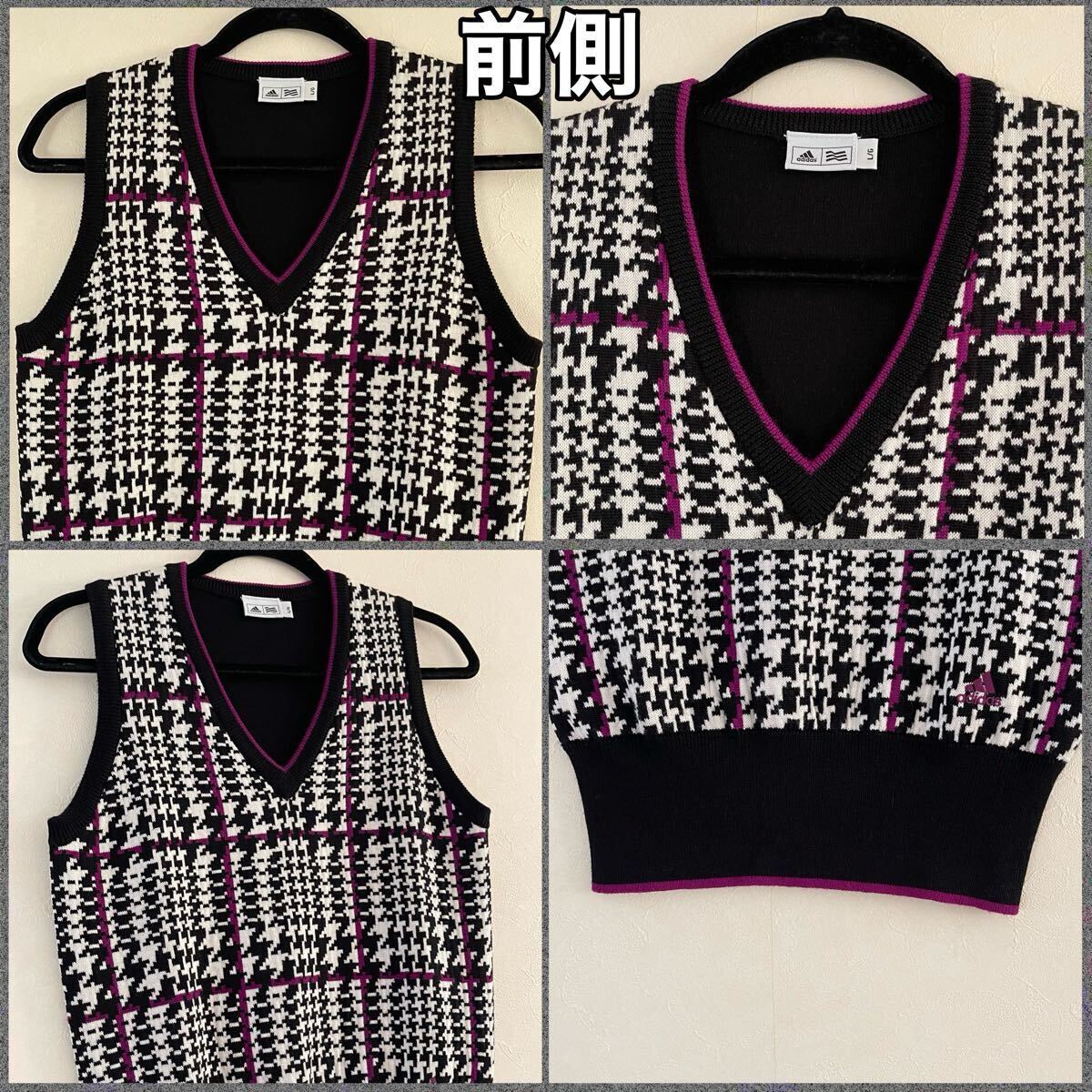 超美品 adidas(アディダス)テーラーメイド レディース ゴルフ ウール ニット ベスト L(T160.B90cm)使用2回 ブラック×ホワイト スポーツ 冬_画像5