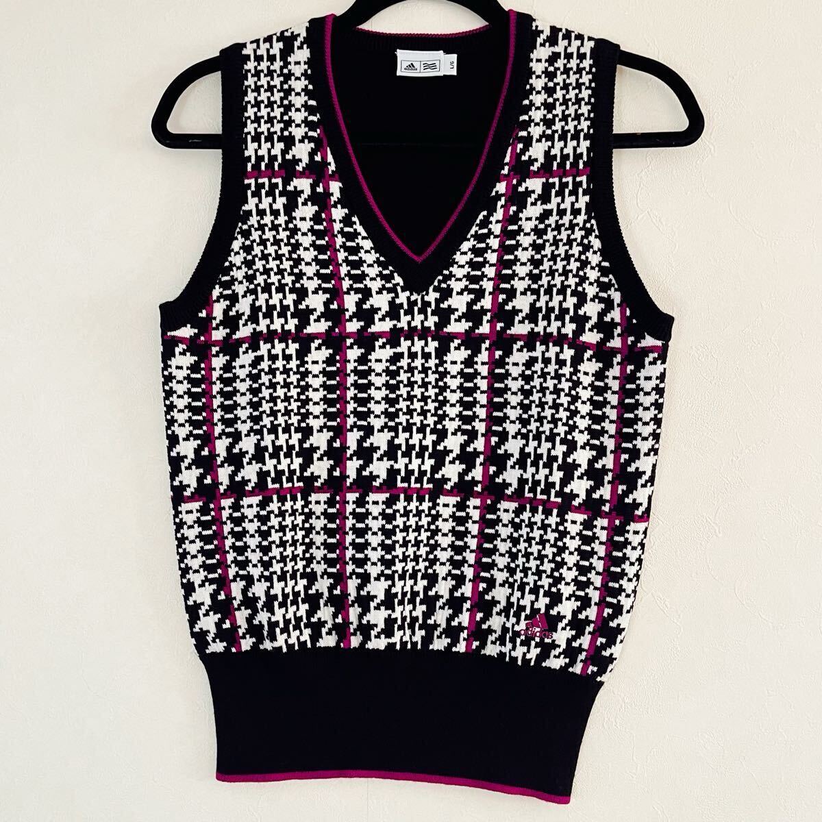 超美品 adidas(アディダス)テーラーメイド レディース ゴルフ ウール ニット ベスト L(T160.B90cm)使用2回 ブラック×ホワイト スポーツ 冬_画像6