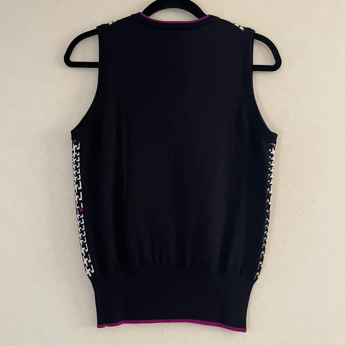 超美品 adidas(アディダス)テーラーメイド レディース ゴルフ ウール ニット ベスト L(T160.B90cm)使用2回 ブラック×ホワイト スポーツ 冬_画像7