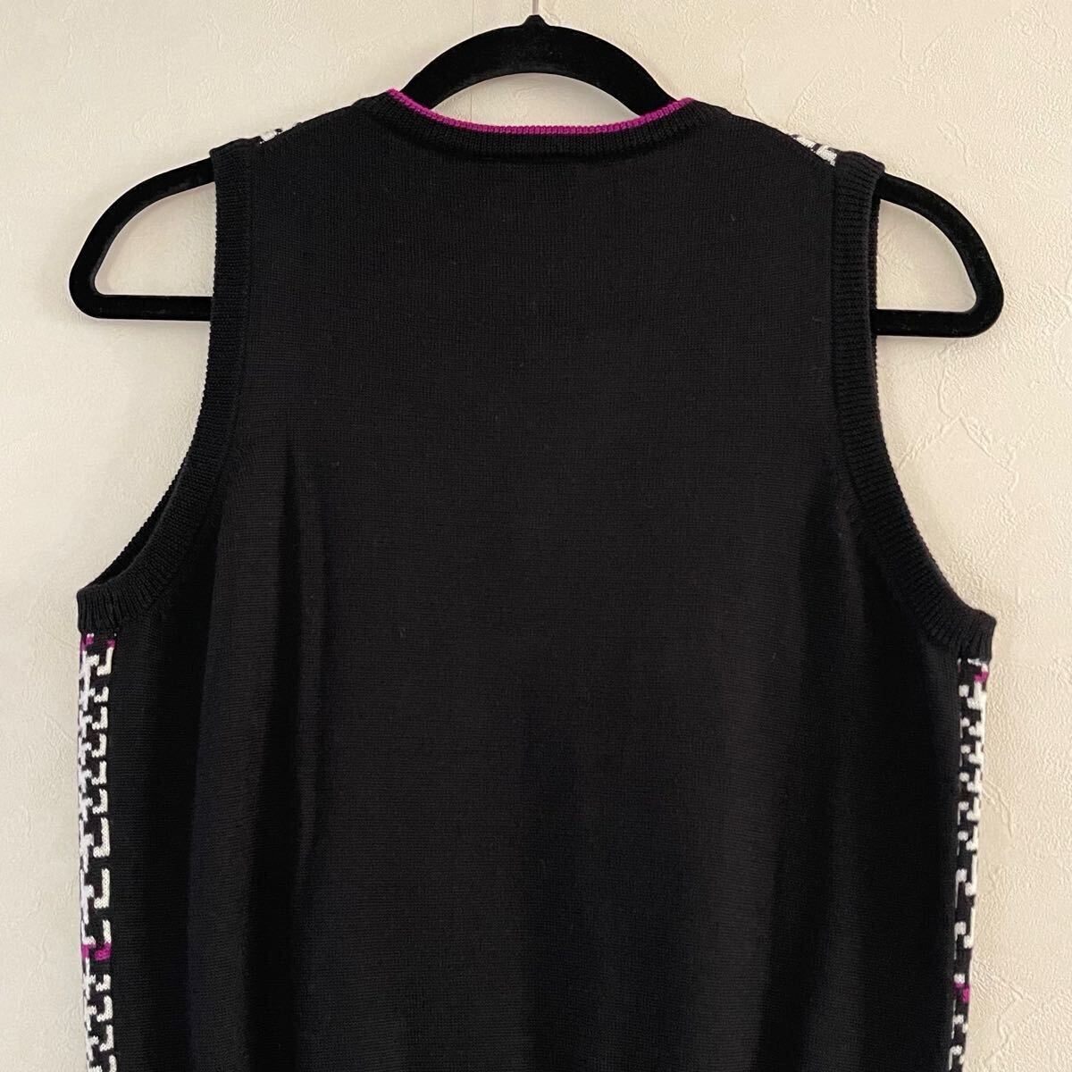 超美品 adidas(アディダス)テーラーメイド レディース ゴルフ ウール ニット ベスト L(T160.B90cm)使用2回 ブラック×ホワイト スポーツ 冬_画像8