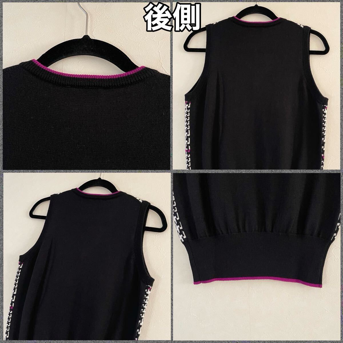 超美品 adidas(アディダス)テーラーメイド レディース ゴルフ ウール ニット ベスト L(T160.B90cm)使用2回 ブラック×ホワイト スポーツ 冬_画像9