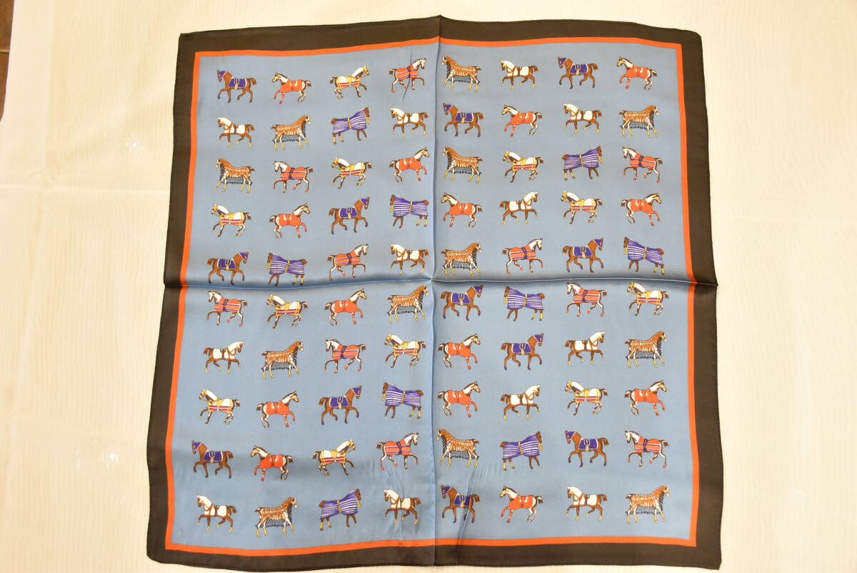 S*LA2-3* условия имеется бесплатная доставка . иметь!* Mini * шарф * шелк *100%* голубой * лошадь *53×53* модный * elegant * холод . меры * сумка очарование * подарок