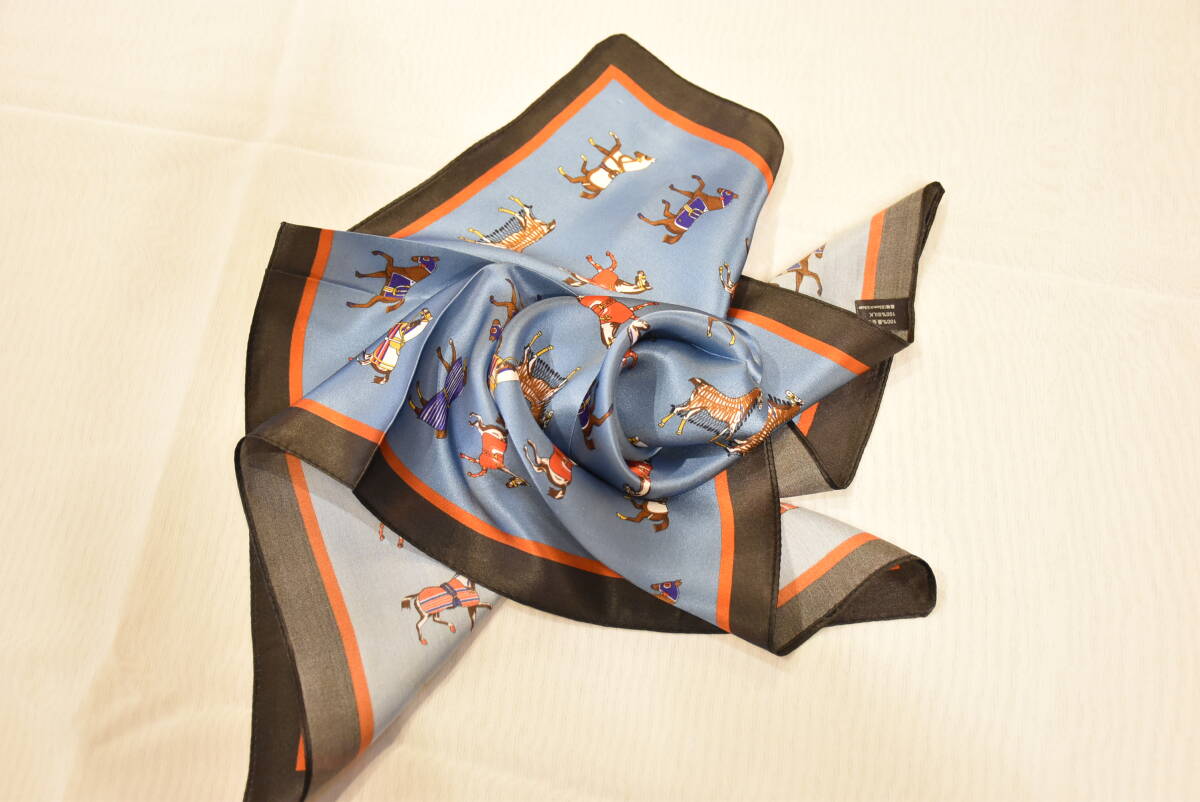 S*LA2-3* условия имеется бесплатная доставка . иметь!* Mini * шарф * шелк *100%* голубой * лошадь *53×53* модный * elegant * холод . меры * сумка очарование * подарок