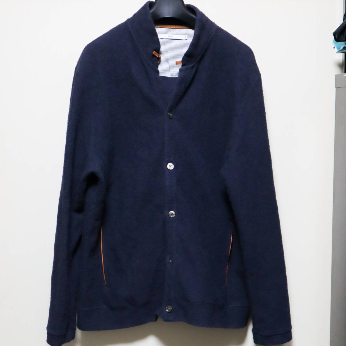 【古着 】SC: SHIPS(シップス) NEW ラッチパイル スタンドカラー カーディガン　XL