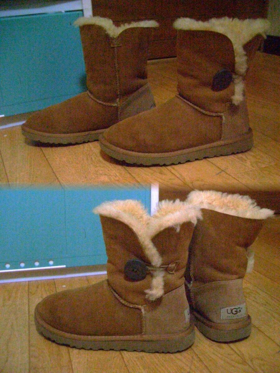 UGG*アグ*オーストラリア*羊革ムートン*キャメルブラウン*ベイリーブタン内側羊毛皮ボアあたたかいムートンブーツ美品*5*22.0