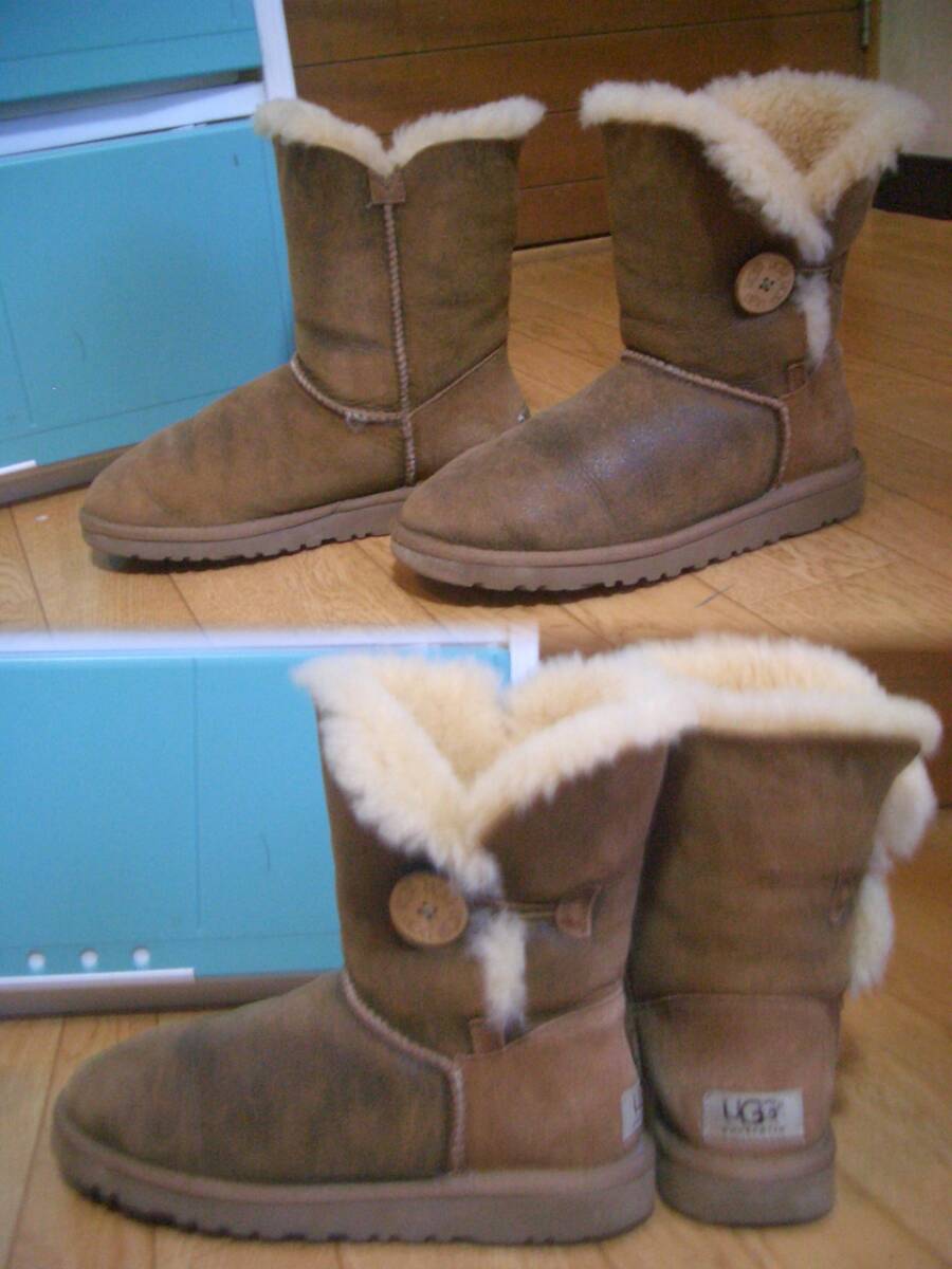 UGG*アグ*オーストラリア*羊革ムートン*キャメルブラウン*ベイリーブタンアンティーク加工内側羊毛皮ボアムートンブーツ美品*６*23.0