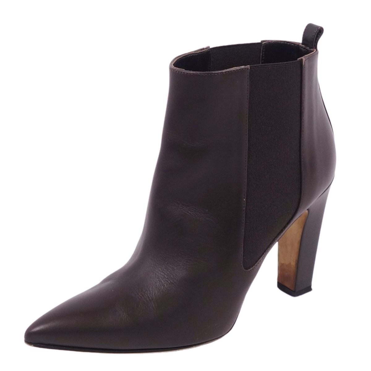 美品 マノロ?ブラニク Manolo Blahnik ショートブーツ サイドゴア ヒール ポインテッドトゥ レザー シューズ 37(24cm) cf11dr-rm10f12332