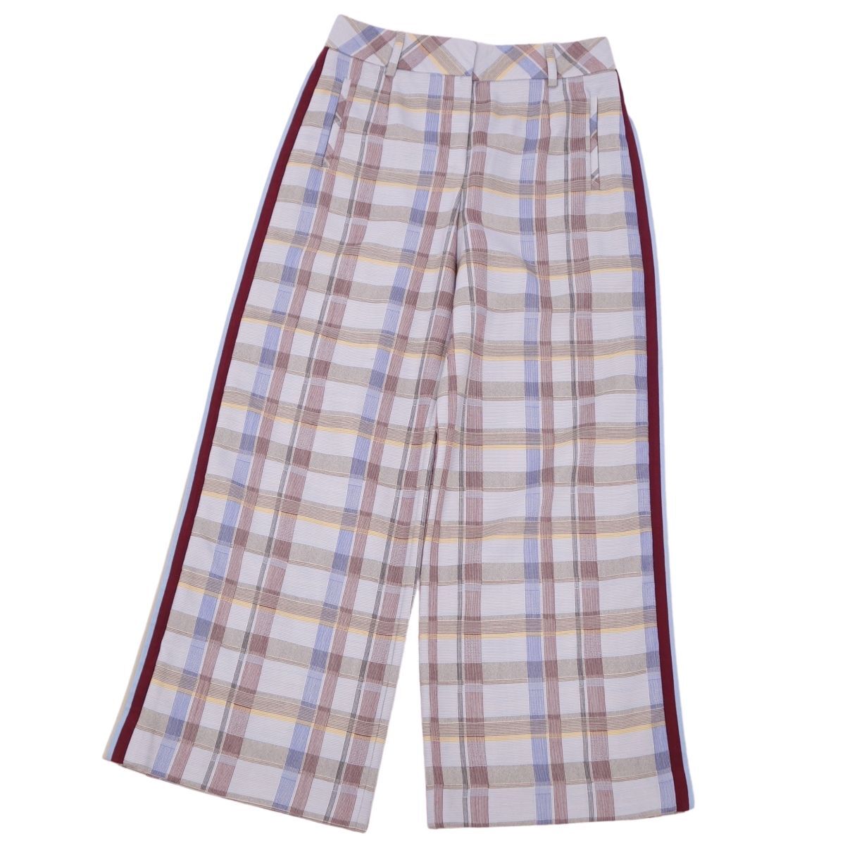 美品 エルメス HERMES ロングパンツ ワイドパンツ スラックスパンツ チェック柄 ウール ボトムス レディース 38(M) cf11db-rm20f12386