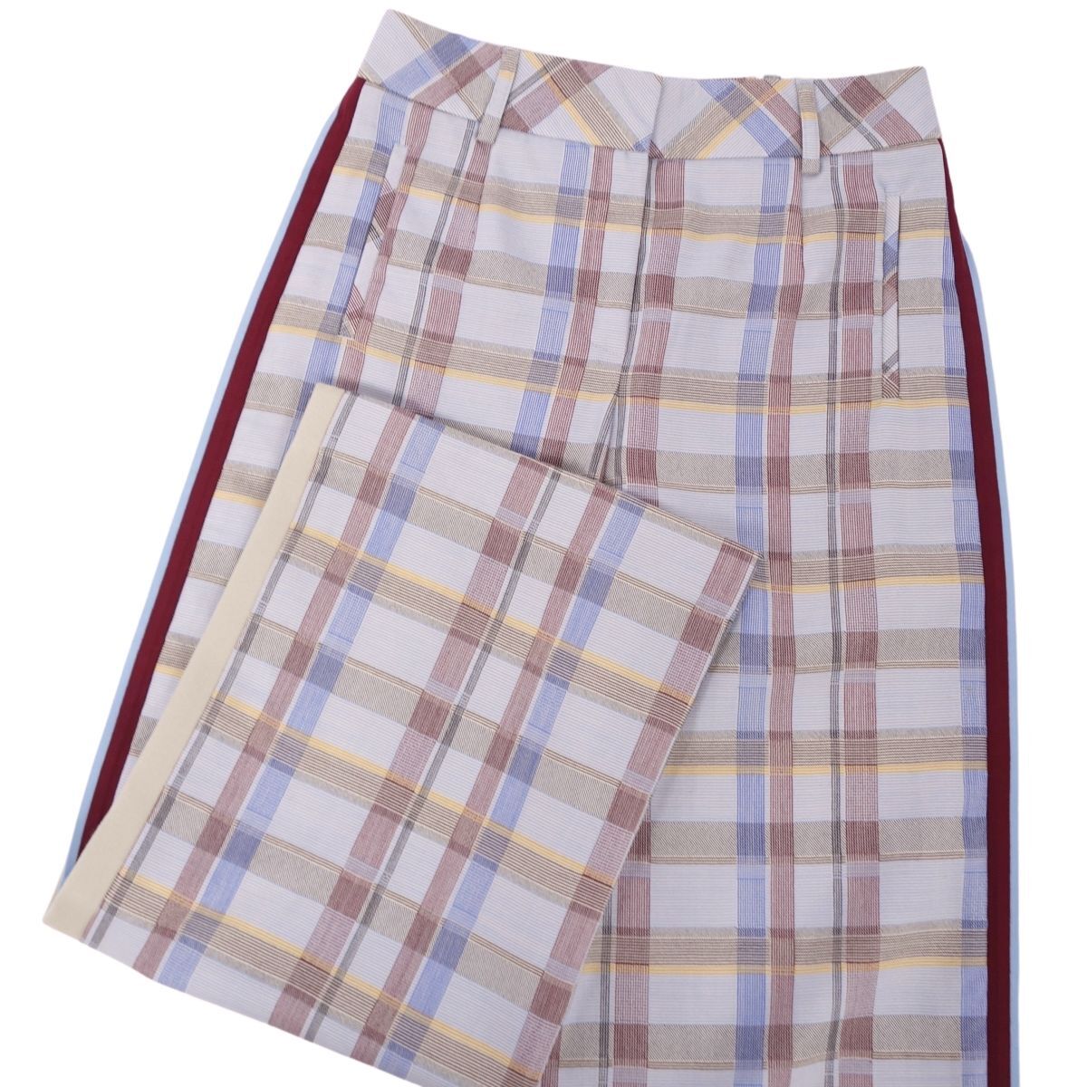 美品 エルメス HERMES ロングパンツ ワイドパンツ スラックスパンツ チェック柄 ウール ボトムス レディース 38(M) cf11db-rm20f12386