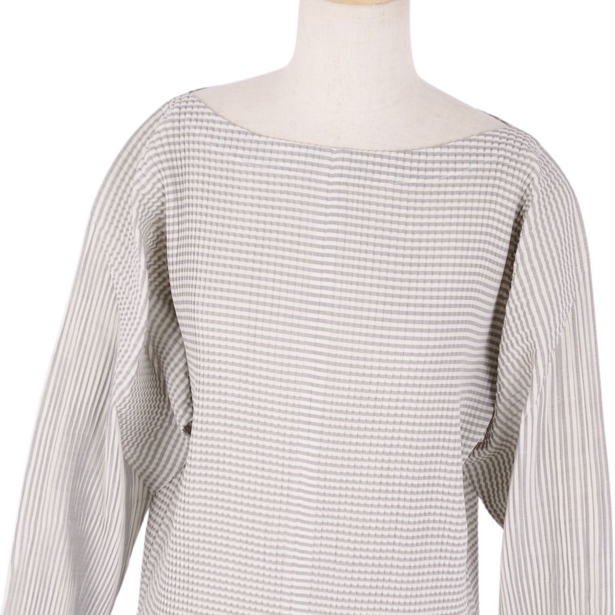 美品 イッセイミヤケ ISSEY MIYAKE シャツ ブラウス ロングスリーブ 長(zhǎng)袖 プリーツ ボーダー トップス レディース M cf10er-rm05f12131