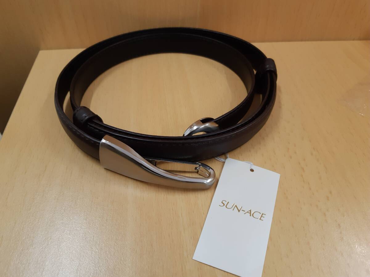 [ Kikusui -12392]SUN-ACE/ телячья кожа ремень / темно-коричневый / солнечный Ace / женский / с биркой не использовался товар / ремень ширина примерно 1.8cm(yu)