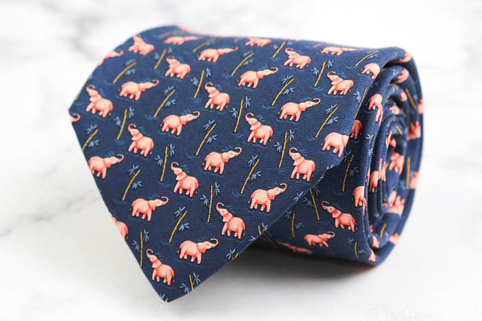 ブルックスブラザーズメーカーズ ブランド ネクタイ 総柄 動物柄 ゾウ シルク USA製 PO メンズ ネイビー BROOKS BROTHERS