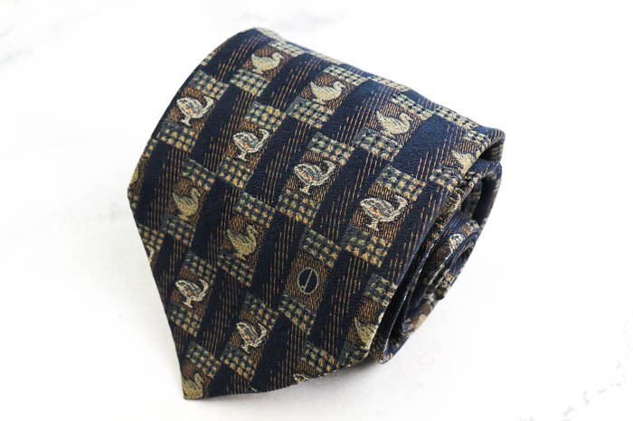 ダンヒル ブランド ネクタイ シルク チェック柄 動物柄 総柄 PO メンズ ネイビー Dunhill