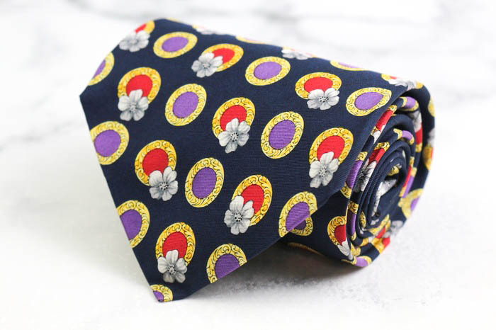 ジャンニ?ヴェルサーチ ブランド ネクタイ シルク ドット柄 花柄 メドゥーサ柄 PO メンズ ネイビー Gianni Versace