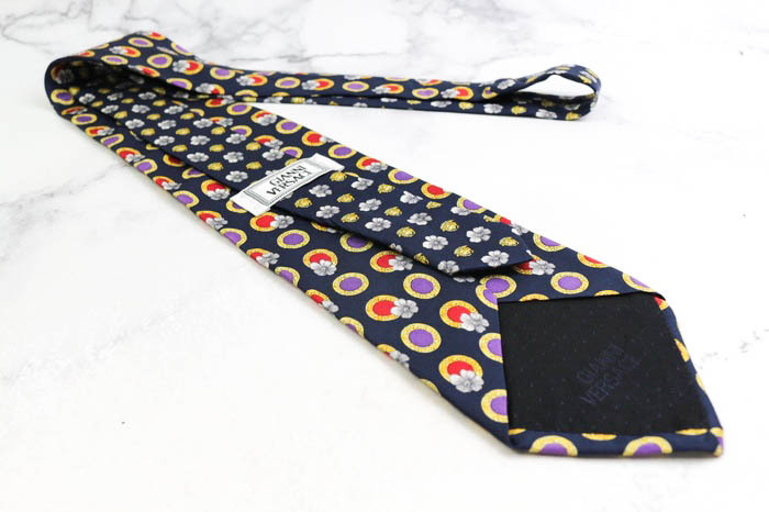 ジャンニ?ヴェルサーチ ブランド ネクタイ シルク ドット柄 花柄 メドゥーサ柄 PO メンズ ネイビー Gianni Versace