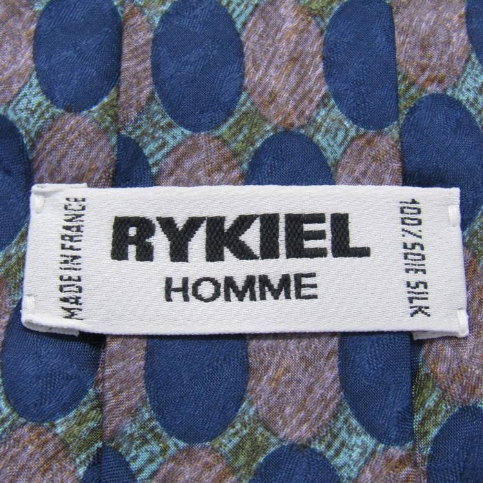 リキエル オム ブランド ネクタイ 総柄 ドット パネル柄 シルク フランス制 PO メンズ ネイビー RYKIEL HOMME
