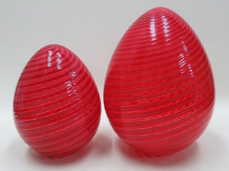 D3750 Venini ベニーニ Uova a Canne 2003 卵形 ガラス オブジェ 大小 2点 赤 ムラーノ ムラノ MURANO
