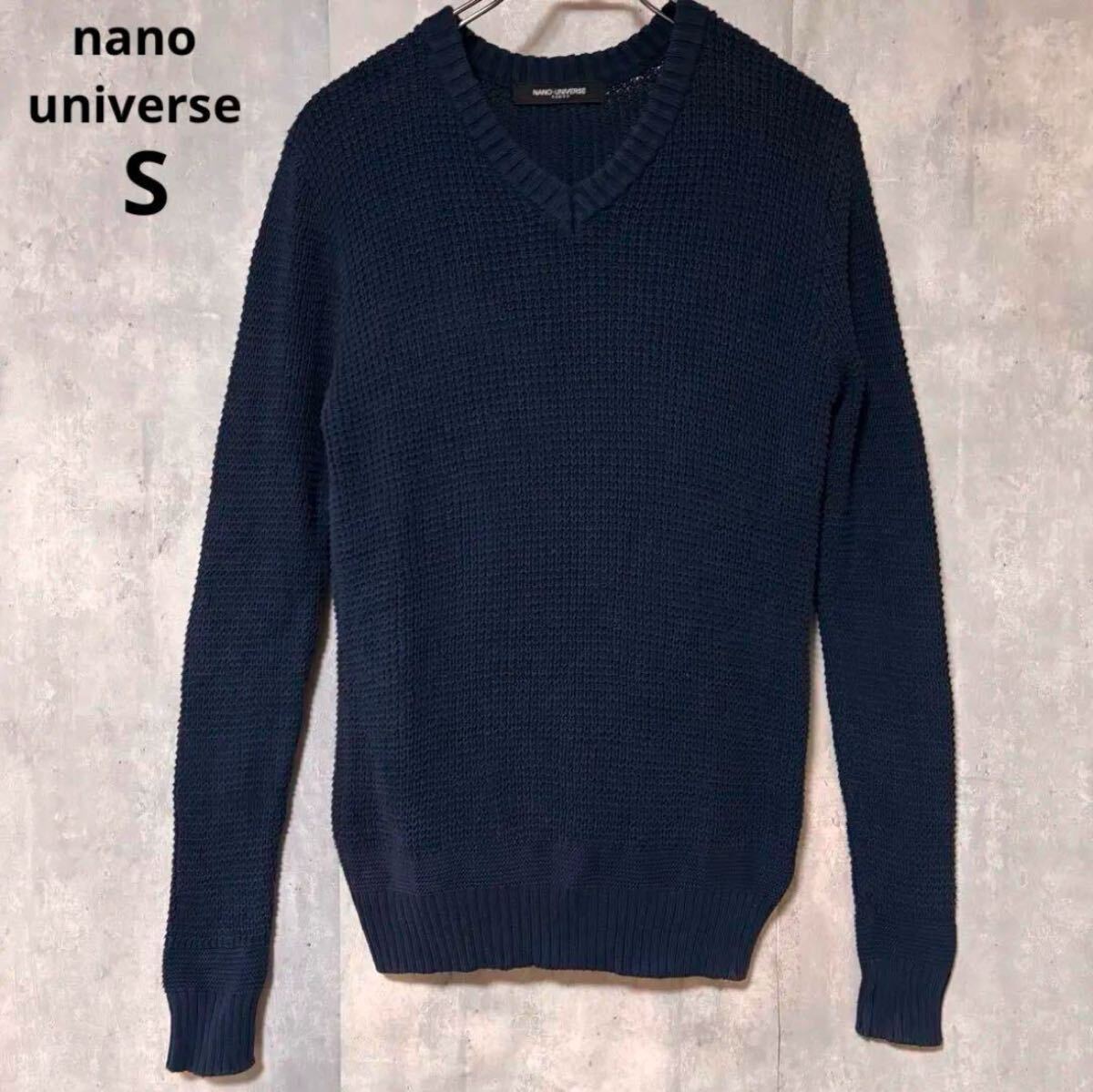 ナノユニバース　NANO UNIVERSE ネイビー Vネックニットセーター　S