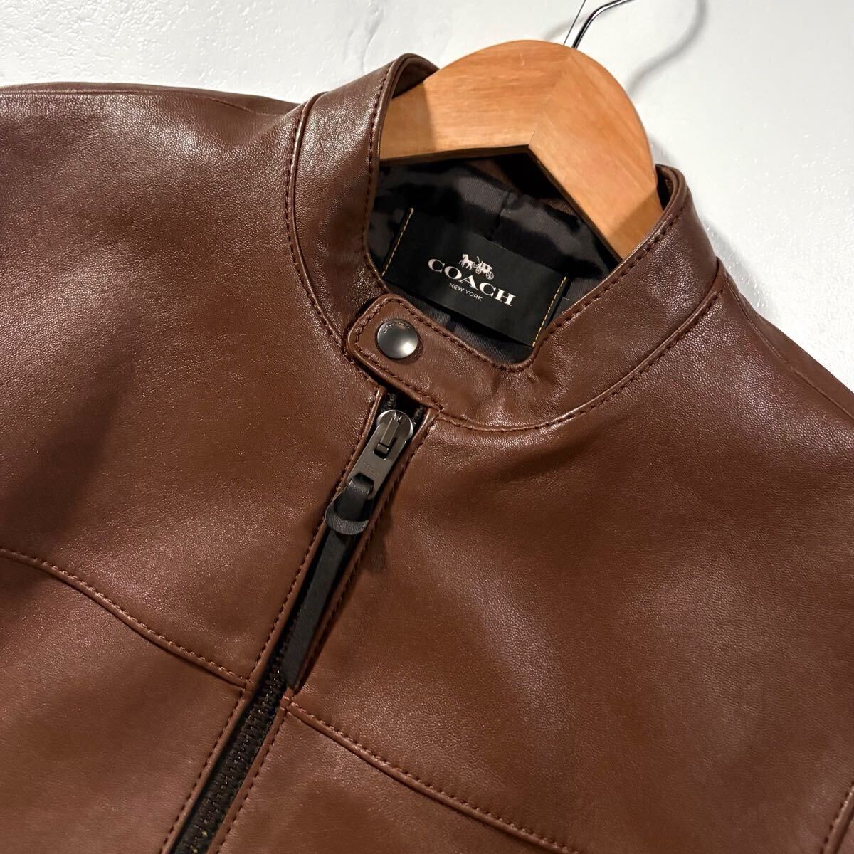 【美品】コーチ COACH レザー ジャケット 羊革 ラムレザー ブラウン 極美品 極上 COACH コーチ 羊革 ラムレザー ライダース