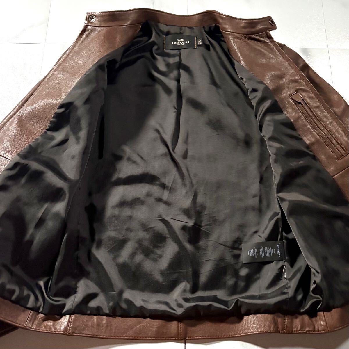 【美品】コーチ COACH レザー ジャケット 羊革 ラムレザー ブラウン 極美品 極上 COACH コーチ 羊革 ラムレザー ライダース