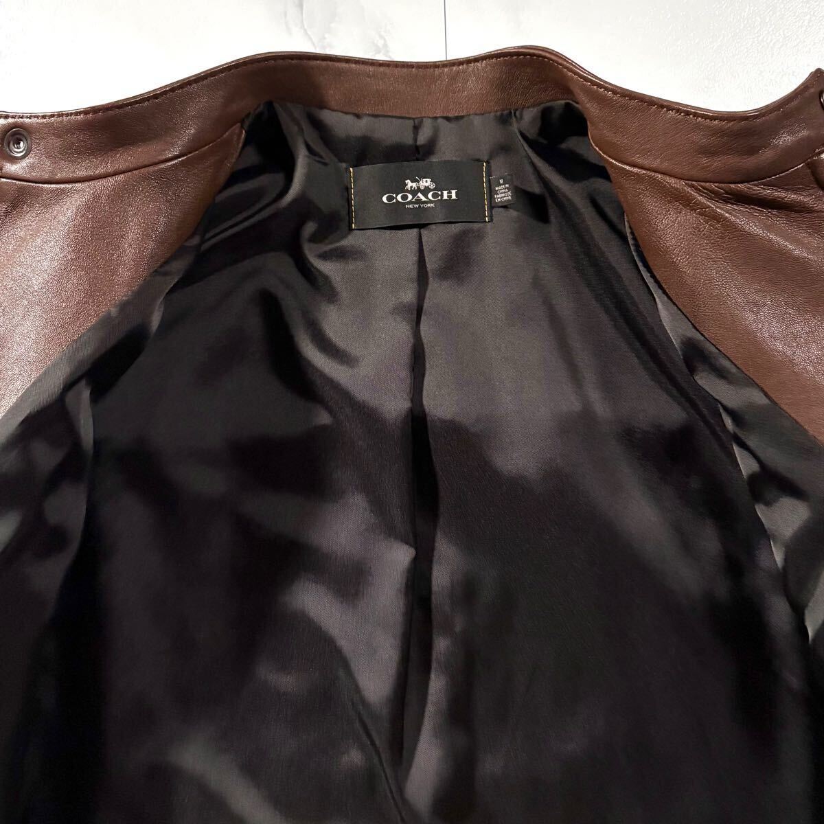 【美品】コーチ COACH レザー ジャケット 羊革 ラムレザー ブラウン 極美品 極上 COACH コーチ 羊革 ラムレザー ライダース