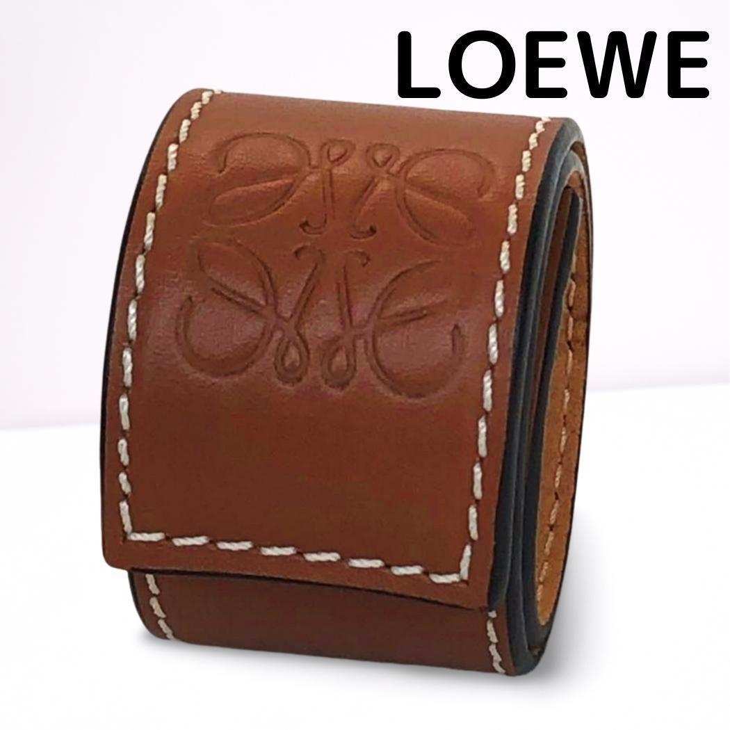 LOEWE ロエベ レザー アナグラム スラップ ブレスレット ブラウン