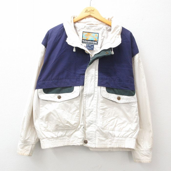 XL/古着 長袖 ジャケット メンズ 90s 大きいサイズ コットン 紺他 ネイビー 24dec10 中古 アウター ジャンパー ブルゾン