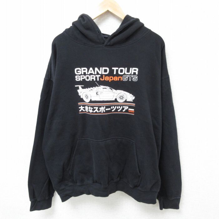 XL/古着 長袖 スウェット パーカー メンズ 90s 車 大きいサイズ 黒 ブラック 24dec11 中古 スエット トレーナー トップス