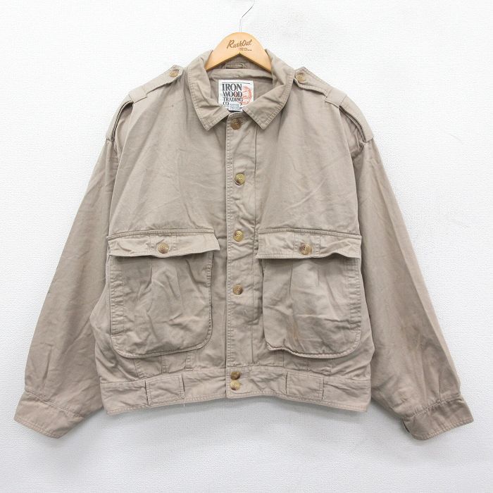 XL/古着 長袖 ジャケット メンズ 大きいサイズ コットン ベージュ カーキ 24dec21 中古 アウター ジャンパー ブルゾン