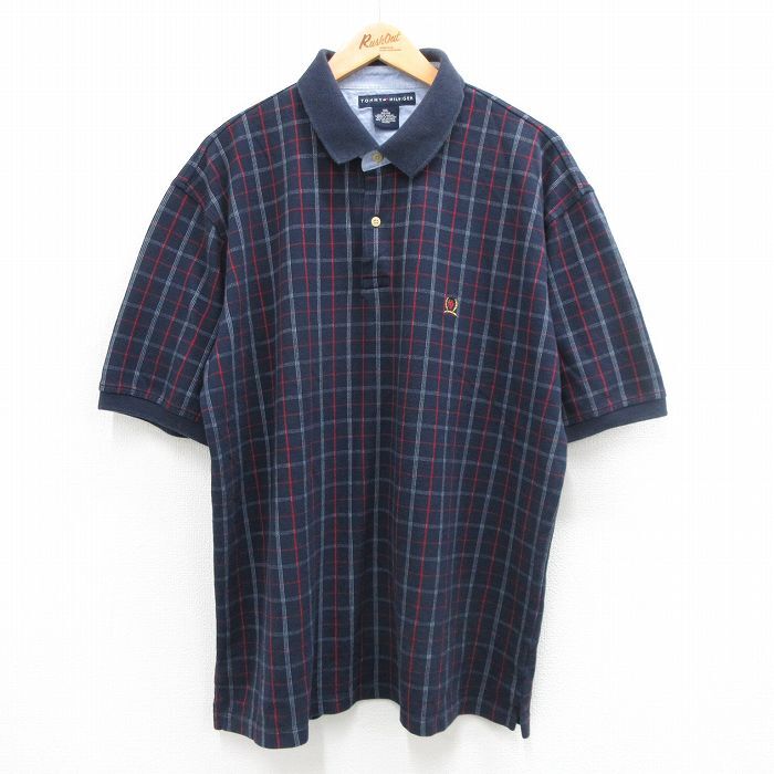 【30%OFF】XL/古着 トミーヒルフィガー 半袖 ブランド ポロ シャツ メンズ ワンポイントロゴ 鹿の子 大きいサイズ コットン 紺他 ネイ 3OF