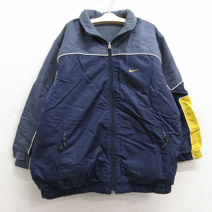 【30%OFF】古着 ナイキ NIKE 長袖 ナイロン ジャケット キッズ ボーイズ 子供服 ワンポイントロゴ リバーシブル 紺他 ネイビー 内側フ 3OF