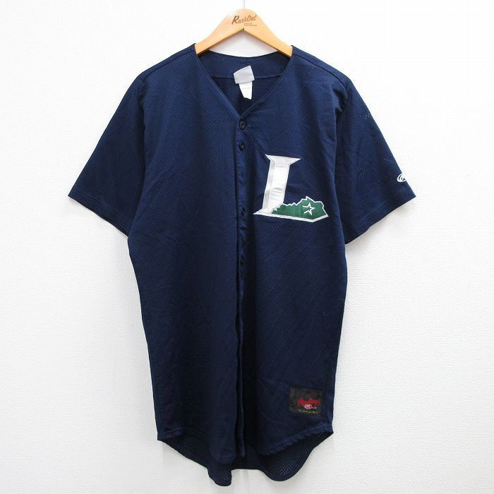 【50%OFF】L/古着 ローリングス 半袖 ベースボール シャツ メンズ 00s L 20 メッシュ地 ラグラン ロング丈 紺 ネイビー 23jul27 中古 5OF