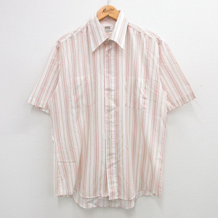 【30%OFF】XL/古着 モンゴメリーワード 半袖 シャツ メンズ 70s 白他 ホワイト ストライプ 24may24 中古 トップス 3OF