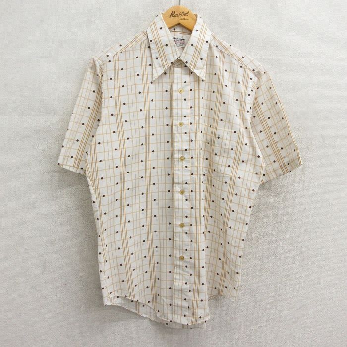 【50%OFF】L/古着 半袖 シャツ メンズ 70s 白他 ホワイト チェック ドット 23aug23 中古 トップス 5OF