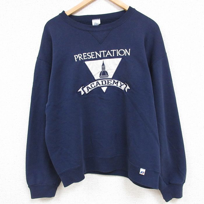 【30%OFF】L/古着 ラッセル 長袖 スウェット メンズ 00s プレゼンテーションアカデミー クルーネック 濃紺 ネイビー 23dec06 中古 スエ 3OF