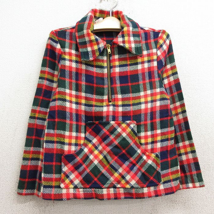 【30%OFF】古着 長袖 ハーフジップ ジャケット キッズ ボーイズ 子供服 80s タロン 赤他 レッド チェック 24jan12 3OF
